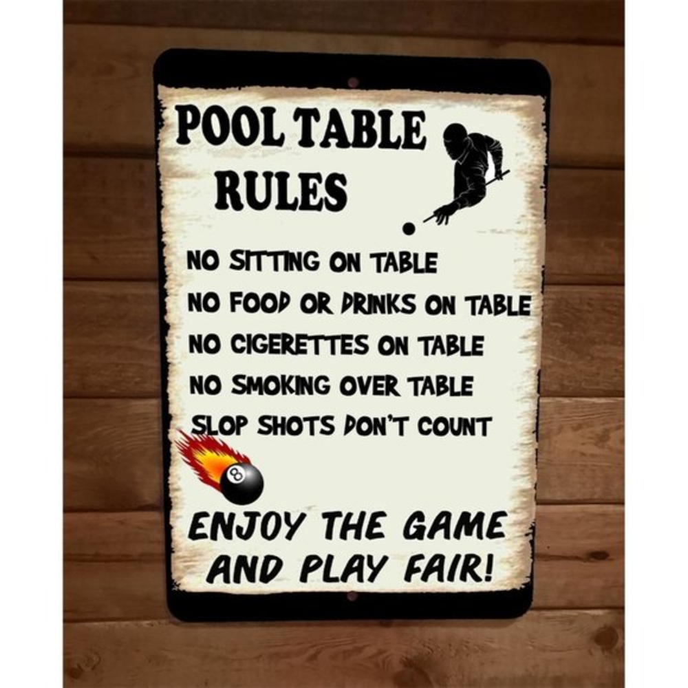 Pool Table Rules Billiards Sports 8x12 Metal Wall‎ Sign